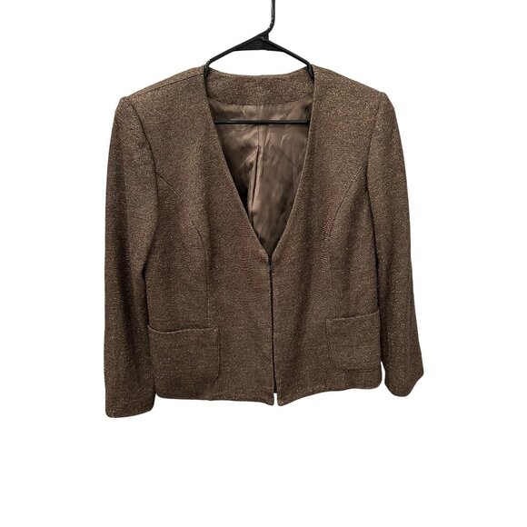 Brown Tweed Womens Blazer Jacket Lined Open Front Size M - Picture 1 of 6